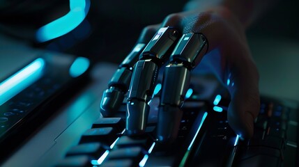 Fototapete - Man touch bar Chat bot Chat with AI Artificial IntelligenceSystem Artificial intelligence an artificial intelligence chatbot Digital chatbot Robot application conversation command : Generative AI