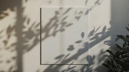 Aufkleber - White canvas hanging on wall with shadows of leaves Poster mockup blank cotton canvas : Generative AI