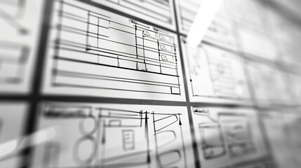 Poster - ux Graphic designer creative sketch planning application process development prototype wireframe for web mobile phone  User experience concept : Generative AI