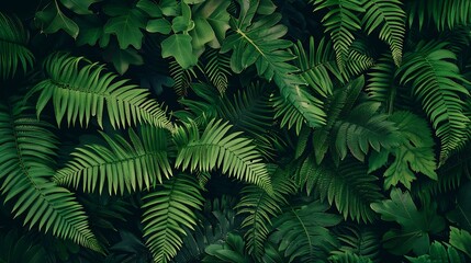 Aufkleber - Fern leaves in forest texture background Dense dark green fern leaves in garden Nature abstract background Fern at tropical forest Beautiful dark green fern leaf texture background wit : Generative AI
