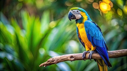 Poster - Vibrant blue and yellow macaw perched on a branch, tropical, colorful, bird, feathers, exotic, wildlife