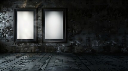Aufkleber - Wall art template   Illuminated empty wall with two blank picture frames with copy space for your artwork visualisation : Generative AI