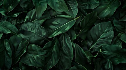 Aufkleber - Dark green leaf texture Natural green leaves using as nature background wallpaper or tropical leaf cover page : Generative AI