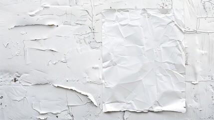 Poster - White wrinkled poster template Glued paper mockup Blank wheatpaste on textured wall Empty street art sticker mock up Clear urban glued advertising canvas : Generative AI