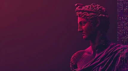 Aufkleber - Coding computational process Image of red ancient greek statue with binary code on dark purple background Concept of IT technologies programming transmission of information : Generative AI