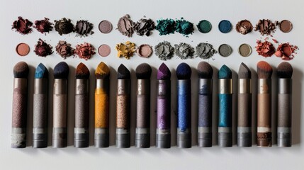 Wall Mural - A Collection of Eyeshadow Sticks and Compacted Powder Samples