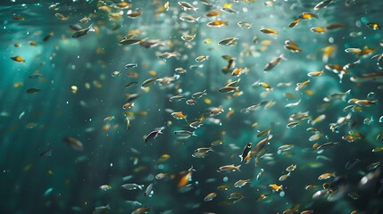 Wall Mural - lot of small fish in the sea under water  fish colony fishing ocean wildlife scene : Generative AI