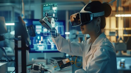 Aufkleber - Ai engineering female stem engineer using artificial intelligence to design micro electronics in the lab : Generative AI