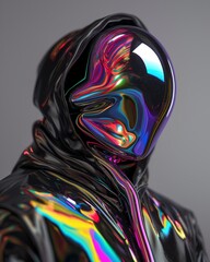 Sticker - a man in a shiny black jacket with a rainbow colored face