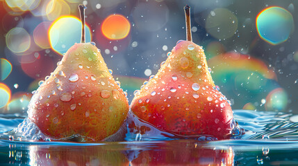 Photography of pears with water drops on the background