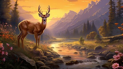 Poster - A beautiful fawn in the mountains