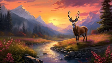 Poster - A beautiful fawn in the mountains