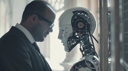 Poster - Businessman using search engine with internet connect Chatbot Chat with AI Artificial Intelligence for generates idea something or solve problems : Generative AI