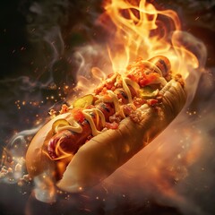 Wall Mural - a hot dog on fire