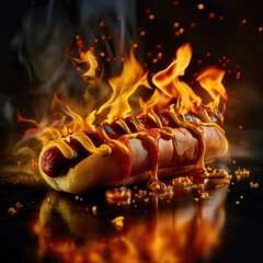 Wall Mural - hot dog on fire