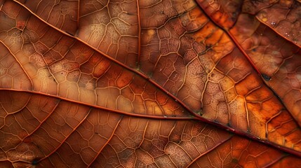 Poster - Texture of dry autumn leaf macro photo as organic nature background Fall colors leaves texture close up with veins beauty of nature Trend botanical design wallpaper environment pattern : Generative AI