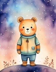 Wall Mural - cartoon bear on the moon in the night 