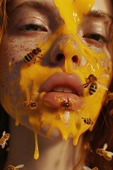 Canvas Print - a girl with a bee on her face