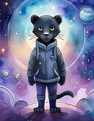 Wall Mural - cartoon black panther in the night on the moon