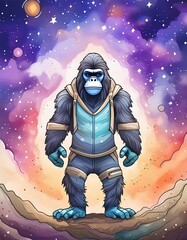 Wall Mural - cartoon gorilla in the night on the moon