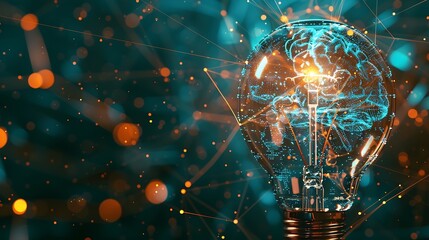 Poster - Generate AI technology Machine learning on the big data network Brain data creative in a light bulb to technology smart robot science and artificial intelligence technology innovation  : Generative AI