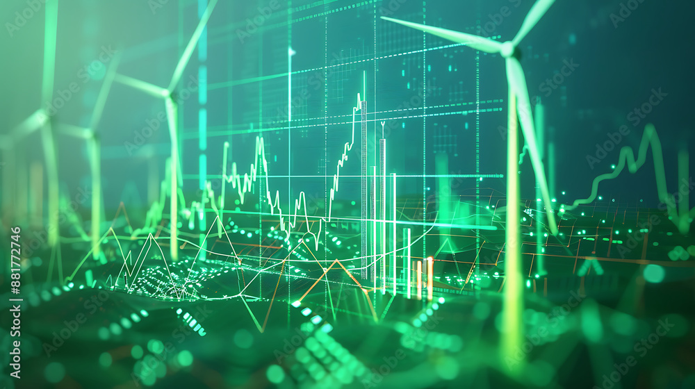 Stock market graphs and economic data visualized with icons of solar ...