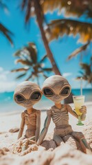 Canvas Print - alien couple on the beach