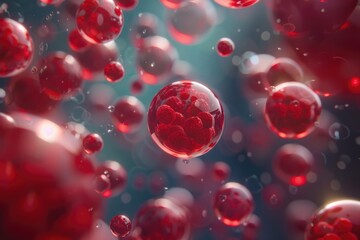 Poster - A collection of red spheres suspended in mid-air, offering a unique and abstract visual effect