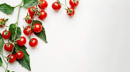 Aufkleber - Stem with ripe cherry tomatoes and leaves isolated on white : Generative AI