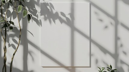 Aufkleber - White canvas hanging on wall with shadows of leaves Poster mockup blank cotton canvas : Generative AI
