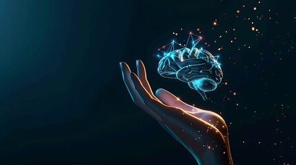 Aufkleber - Hand with virtual AI technology analyzing processing for brain digital system development or big data knowledge innovation or future digital transformation and strategy business manage : Generative AI