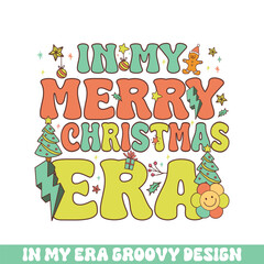 Wall Mural - In my Merry Christmas era groovy retro, Merry Christmas retro designs