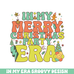 Wall Mural - In my Merry Christmas party era groovy retro, Merry Christmas retro designs