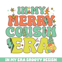 Wall Mural - In my Merry cousin Christmas era groovy retro, Merry Christmas retro designs