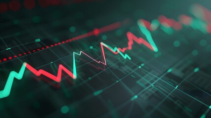 Poster - abstract financial graph with red and green lines representing market trends on a digital screen bac