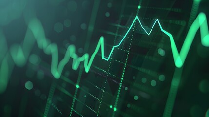 Green finance trading chart displaying upward trend in financial market, highlighting stock and investment growth over time. Abstract blur background.