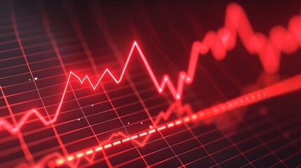 Poster - red financial chart with line graph, depicting market trends, analysis, and data visualizations on a