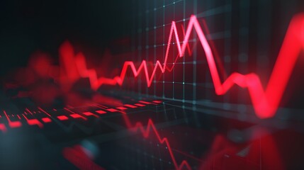 Poster - red stock market graph display with fluctuating lines representing market data analysis on a digital