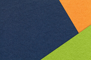 Sticker - Texture craft navy blue color paper background with orange and green border. Vintage abstract denim cardboard.