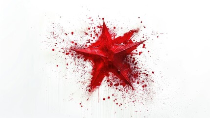 Poster - A red star covered in colorful paint splatters