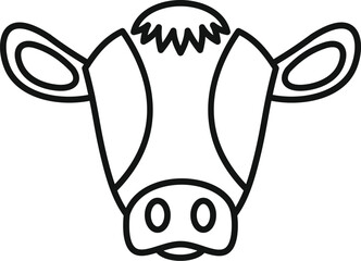 Wall Mural - Black and white line art drawing of a cow head looking forward with big ears, logo template, ideal for dairy products