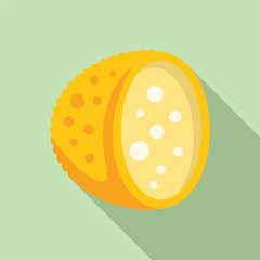 Canvas Print - Round piece of cheese is shown with a segment removed to reveal the creamy texture and holes inside