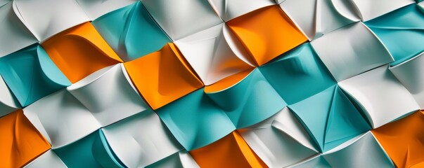 Wall Mural - Seamless pattern of white, orange and turquoise squares forming a wave, useful as a graphic resource for designers looking for an original background