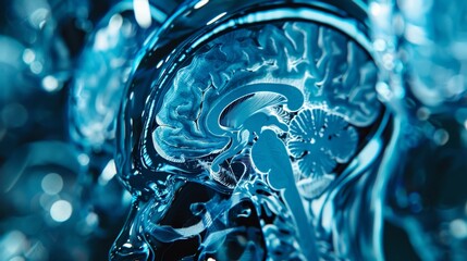 Aufkleber - Futuristic Digital Brain Concept in Abstract Blue Tones. AI-Generated Medical and Scientific Illustration Focused on Neuroscience and Technology Innovations. 