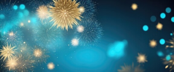 Wall Mural - Abstract background Cyan and gold fireworks and Bokeh