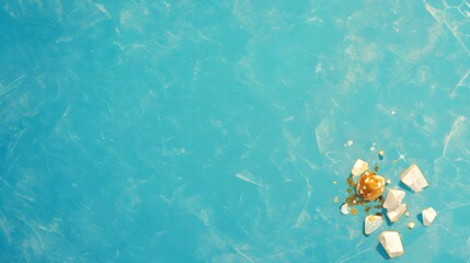 Wall Mural - abstract blue background with cracked ice and golden splashes.