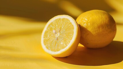 Wall Mural - Fresh and Juicy Lemon Close up on Yellow Background