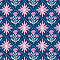 geometrical retro pattern with flowers. print for greeting card, wrapping paper, textile, wallpaper 