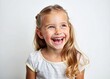 © Man888 - Joyful innocence abounds in this adorable portrait of a carefree young girl with bright smile and infectious laughter, radiant against a clean white backdrop.