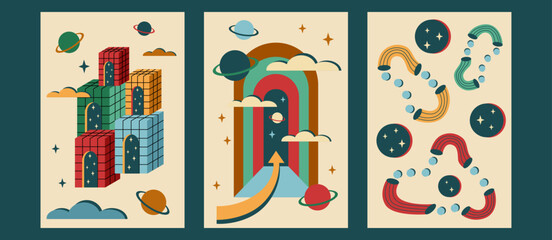 Wall Mural - Surrealism posters set. Surreal abstract posters. Surrealism cards set.